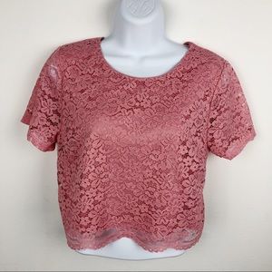 NWT Available By Angela Fashion Lace Cropped Top Pink Size Medium